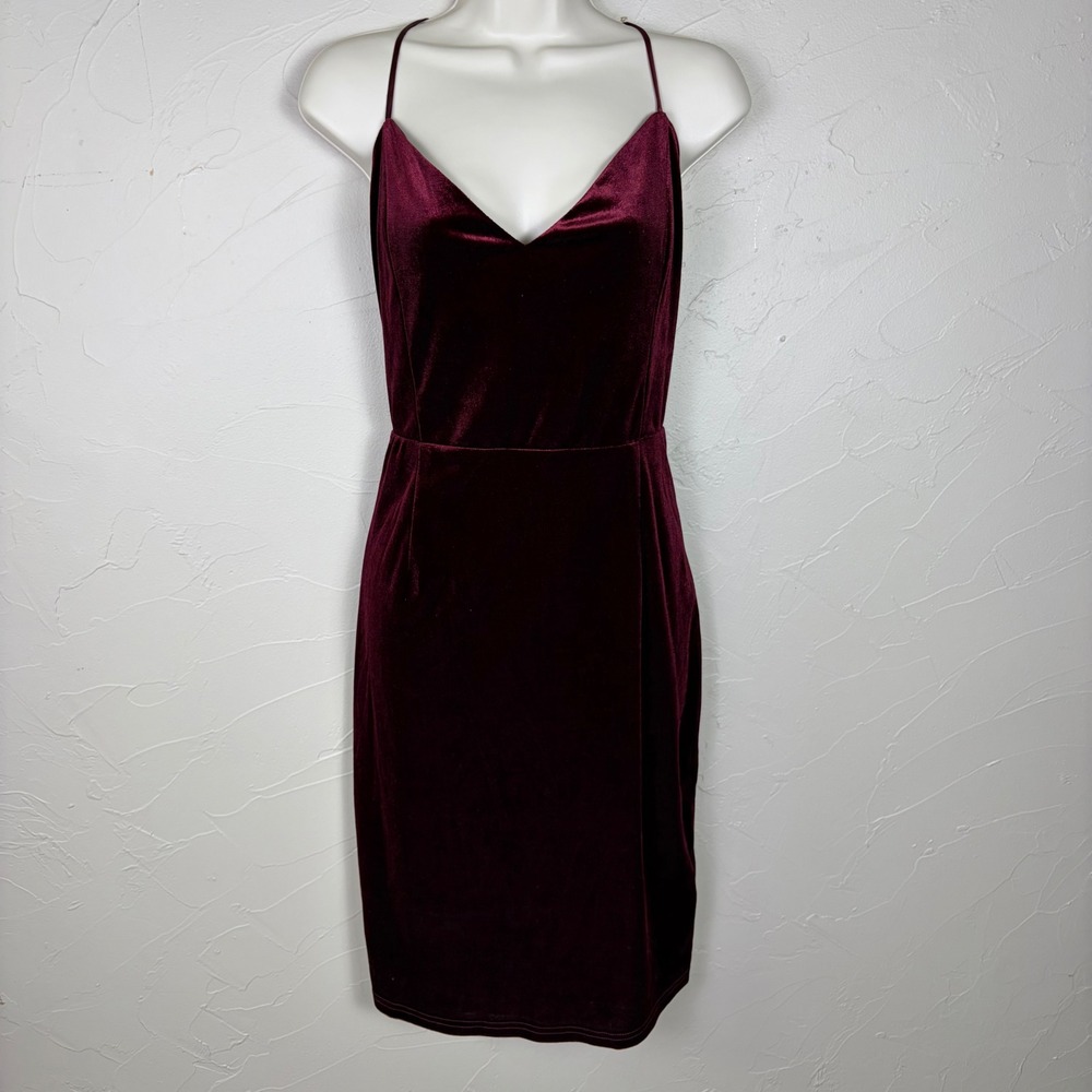 Lulus Velvet Dress XL Cocktail Party Open Back Lace Up Burgundy Mini Dress Sexy